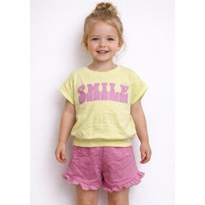 Grayson Mini Yellow and Pink 'Smile' Graphic T-Shirt and Shorts Set Size 3T
